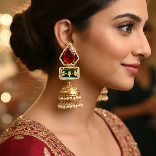 Doublet Stone Jhumka Earrings