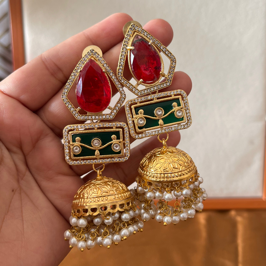 Doublet Stone Jhumka Earrings