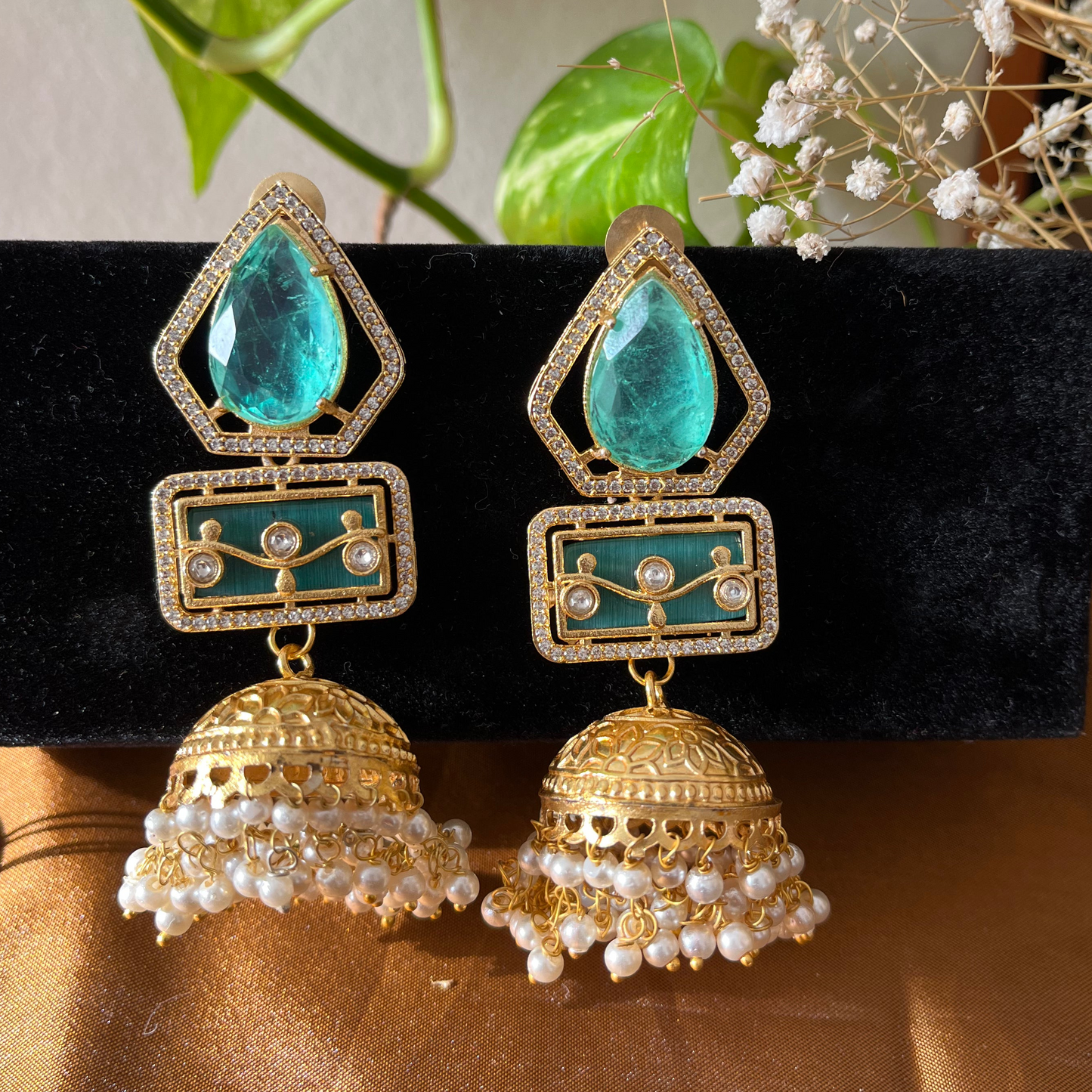 Doublet Stone Jhumka Earrings