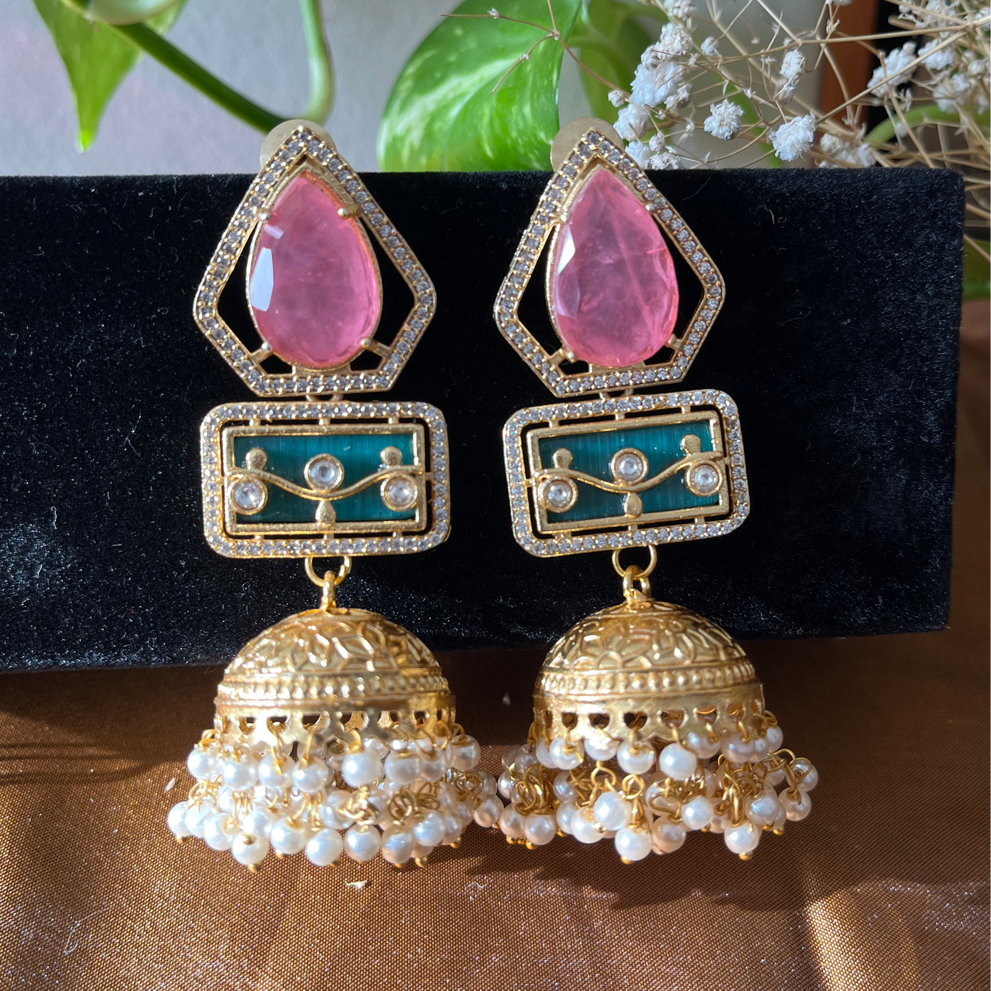 Doublet Stone Jhumka Earrings