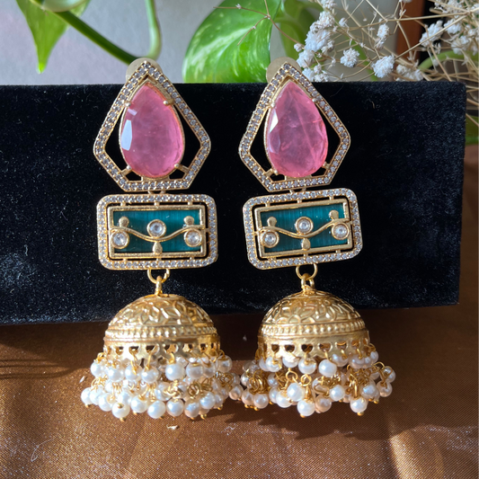 Doublet Stone Jhumka Earrings