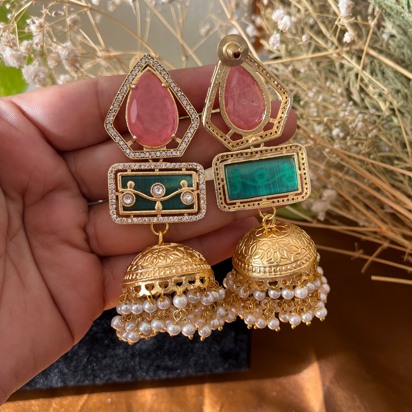 Doublet Stone Jhumka Earrings