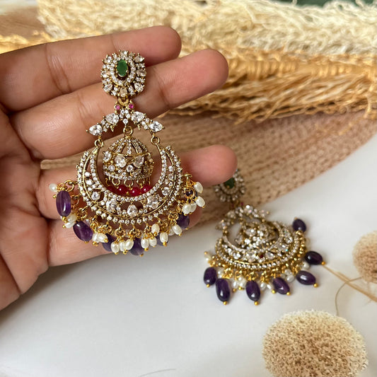 Moissanite Uncut Polki Chandbali Earrings