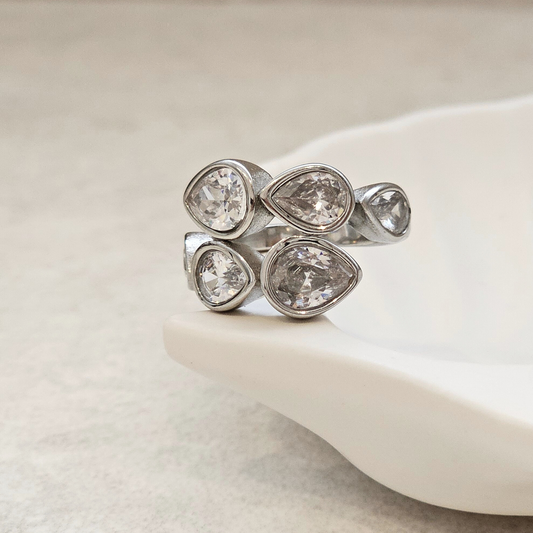 Silver Diamond Leaf Ring