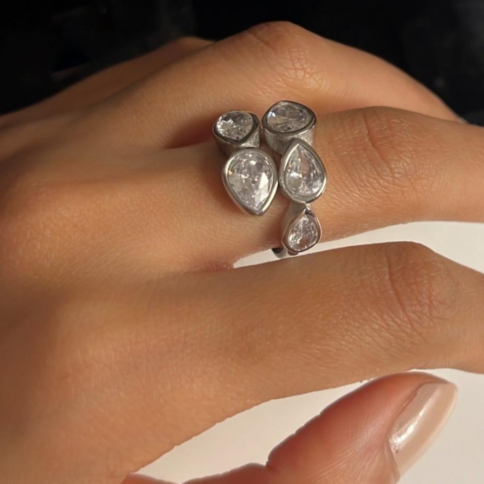 Silver Diamond Leaf Ring