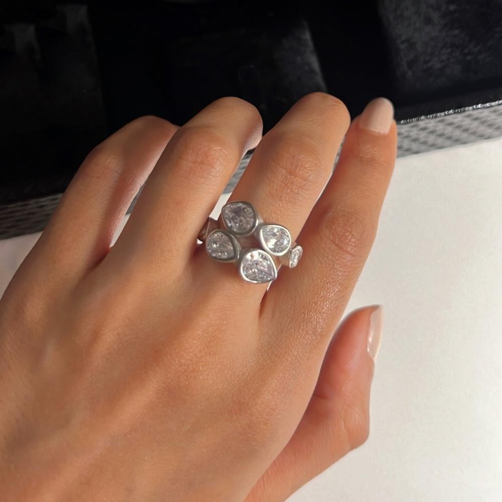 Silver Diamond Leaf Ring