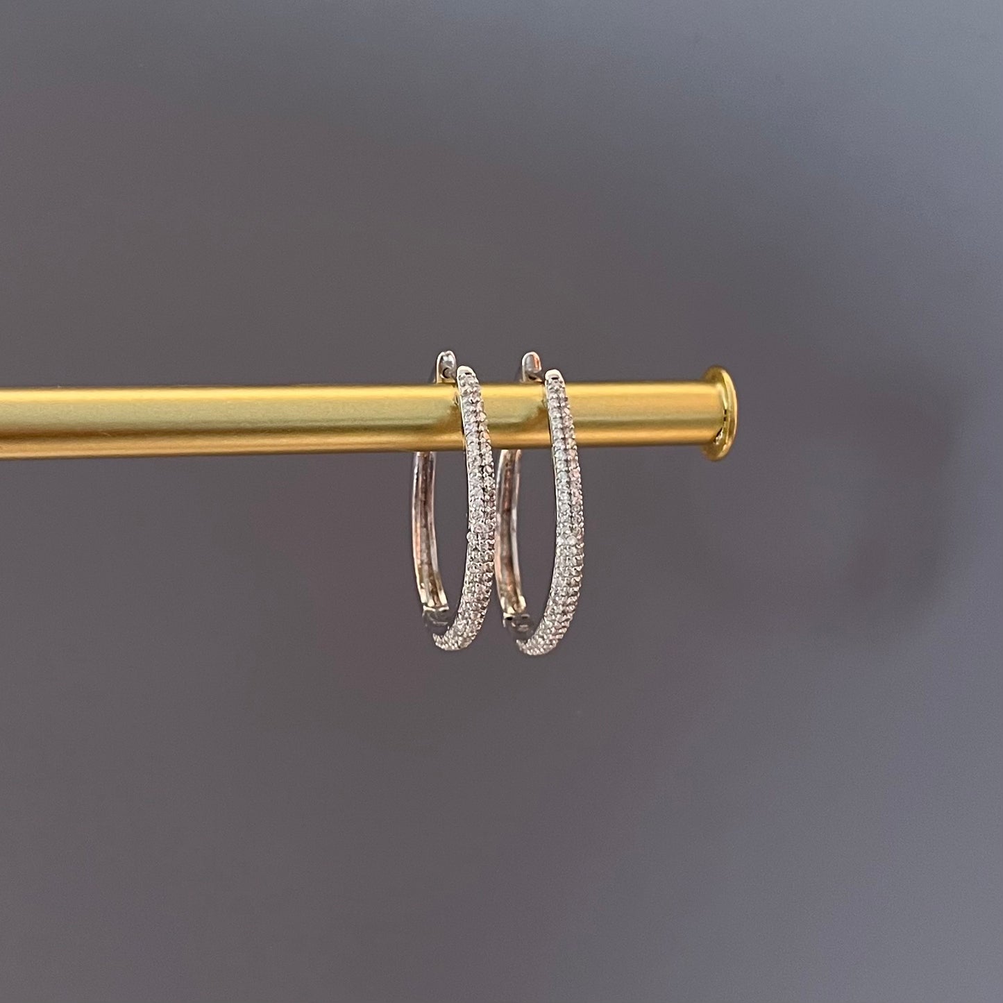 Rhodium Plated AD  Hoop Earrings