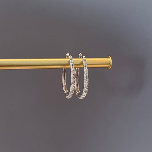 Rhodium Plated AD  Hoop Earrings