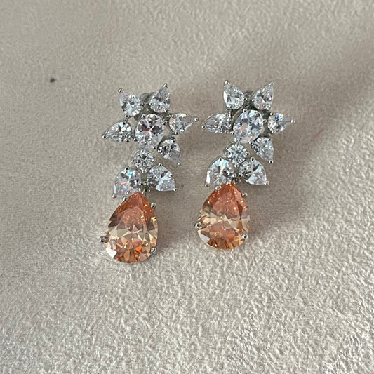 Orangish Rhodium Plated Earrings