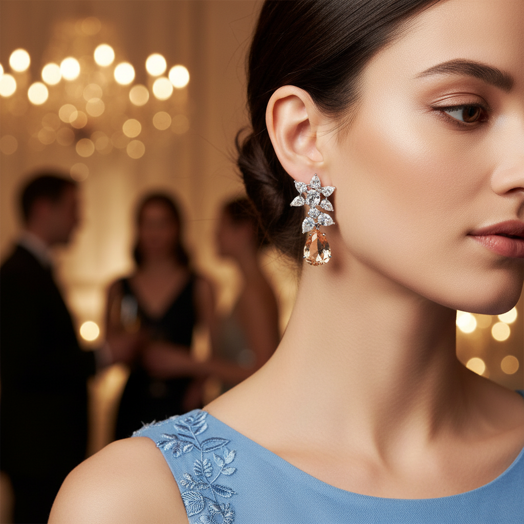 Orangish Rhodium Plated Earrings