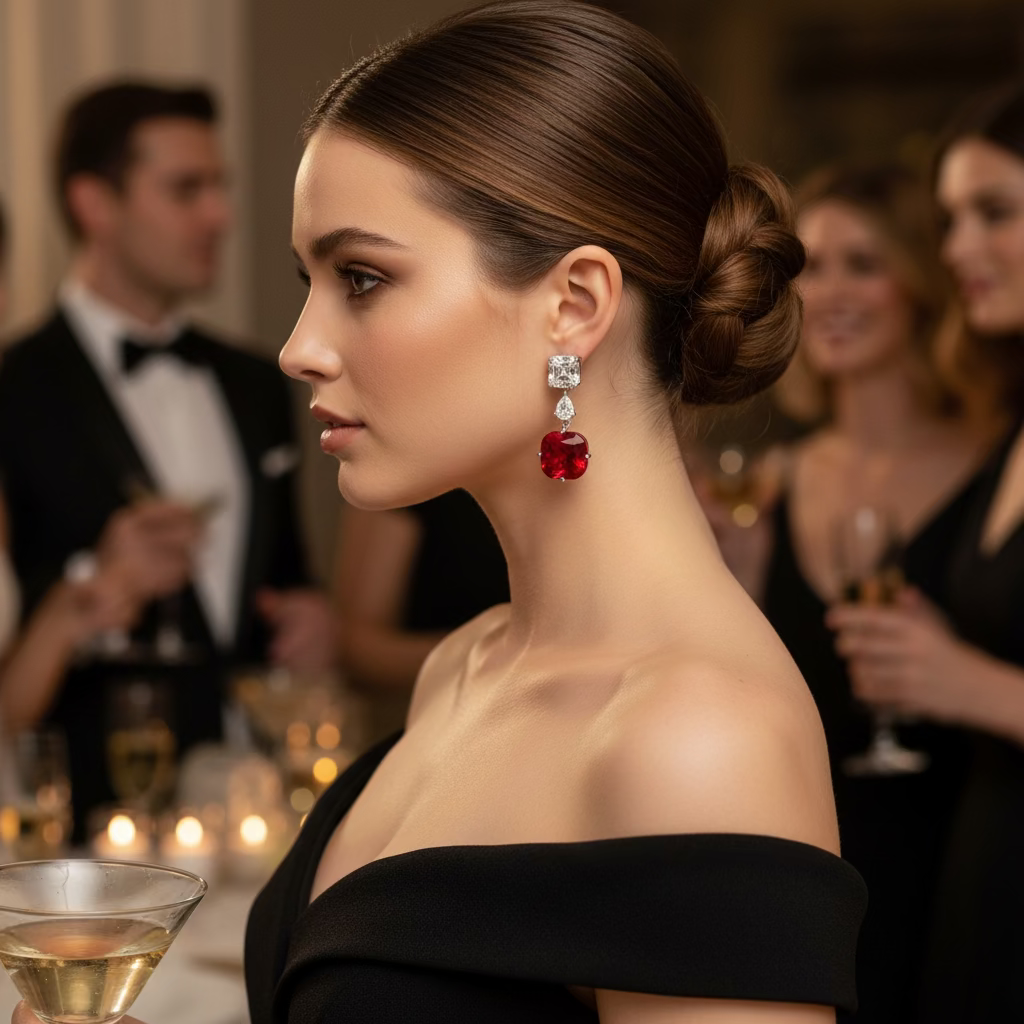 Semi Precious Red Stone Earrings