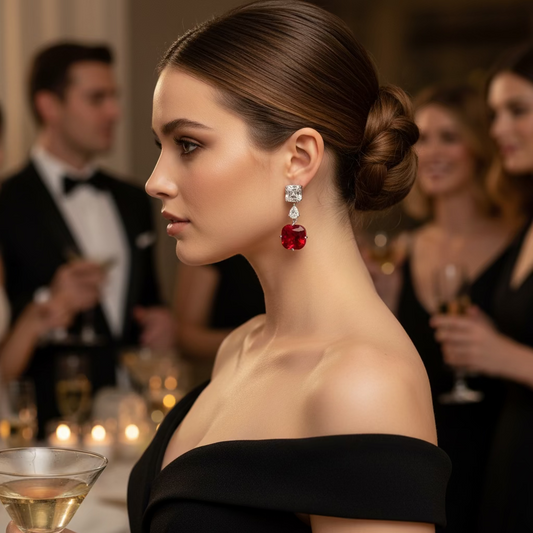 Semi Precious Red Stone Earrings