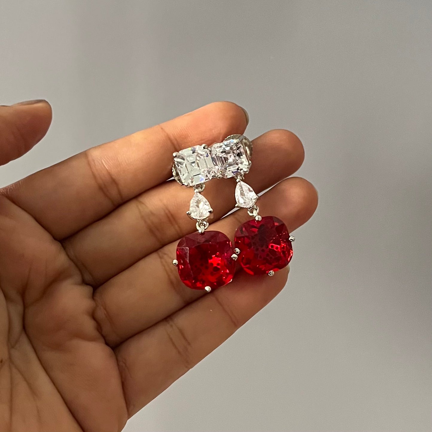 Semi Precious Red Stone Earrings