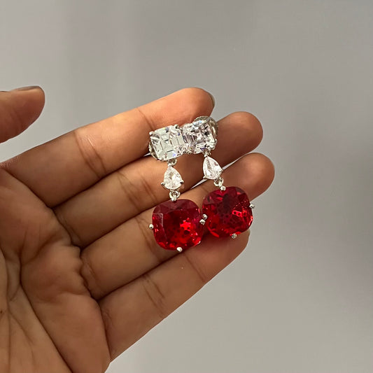 Semi Precious Red Stone Earrings