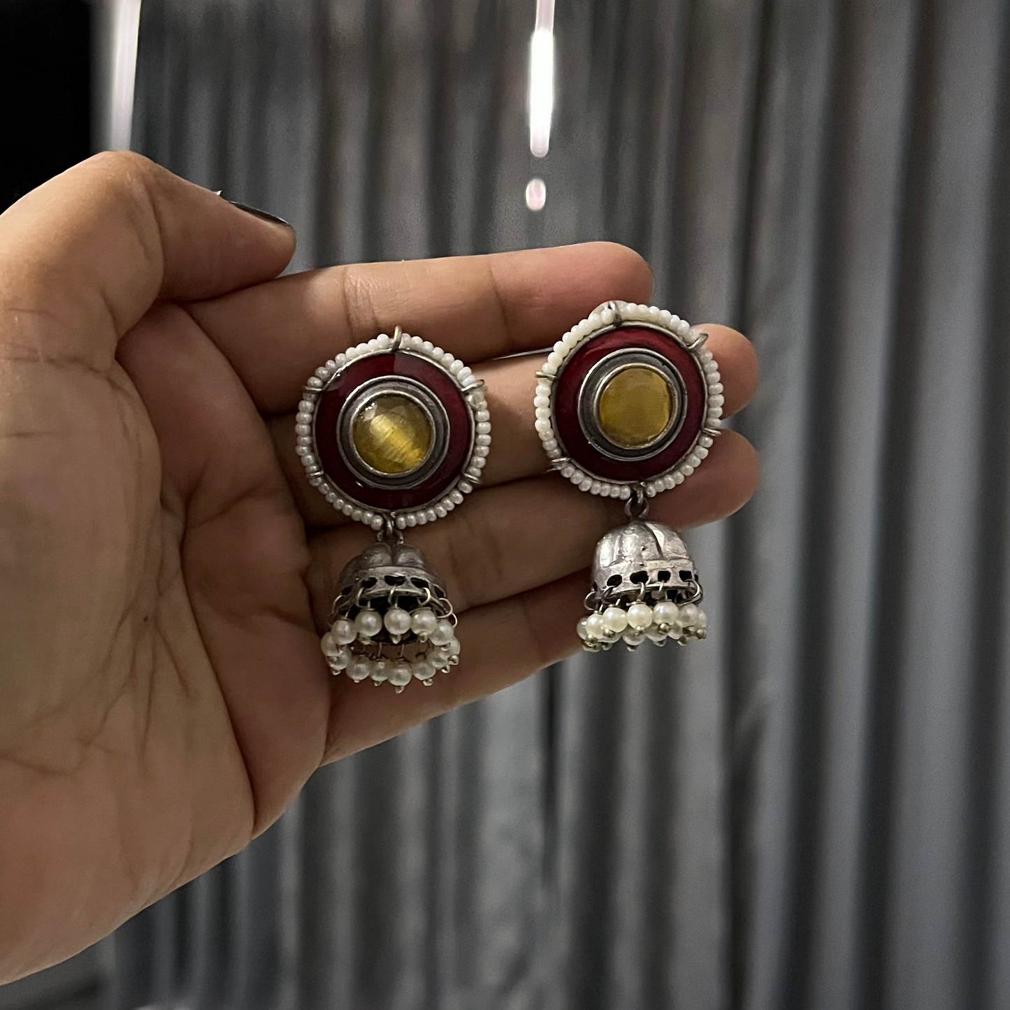 Silver Tone Jhumki Earrings
