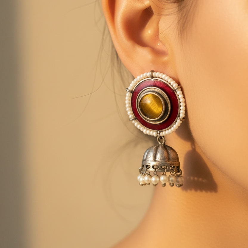 Silver Tone Jhumki Earrings