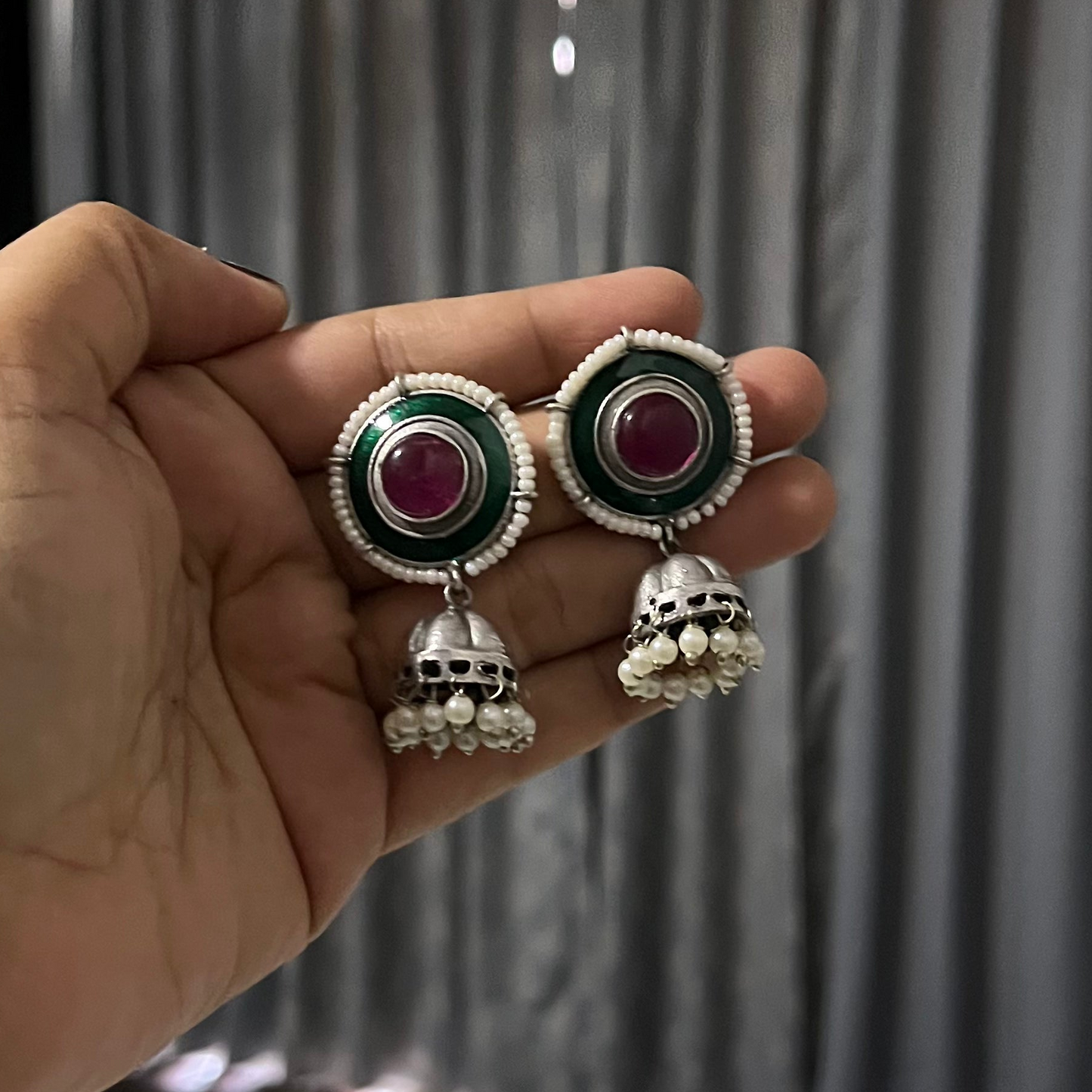 Silver Tone Jhumki Earrings