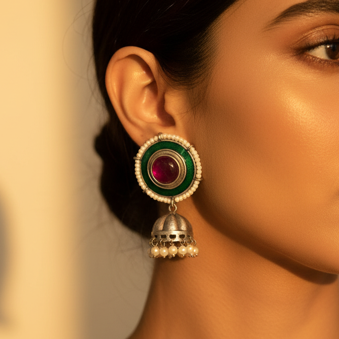Silver Tone Jhumki Earrings