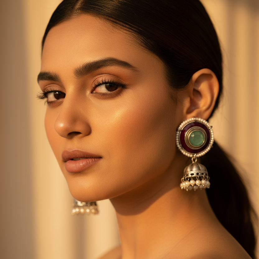 Silver Tone Jhumki Earrings