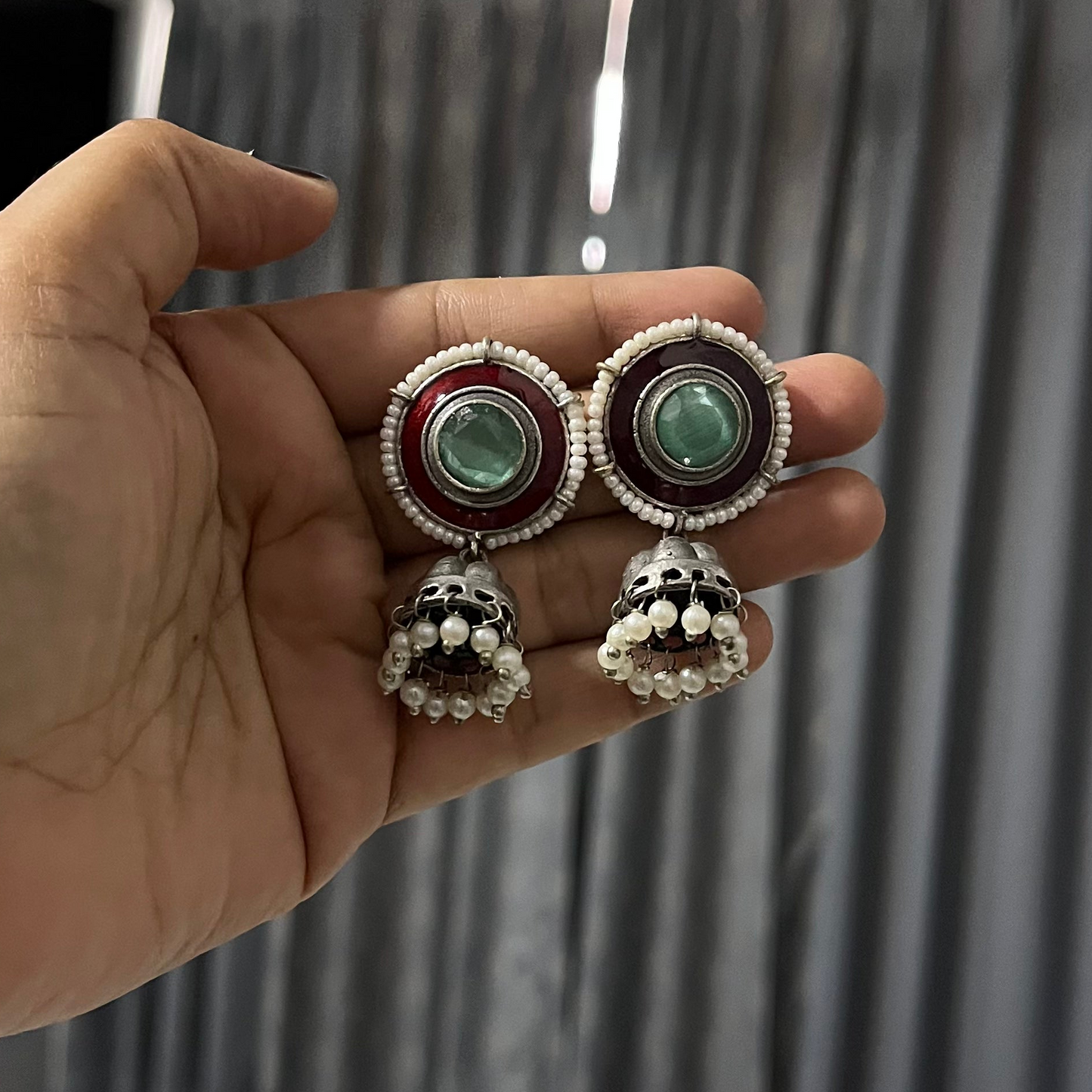 Silver Tone Jhumki Earrings