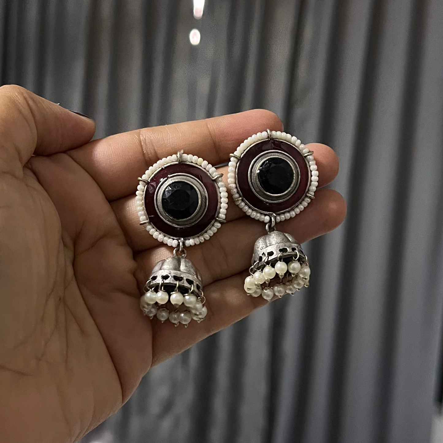 Silver Tone Jhumki Earrings