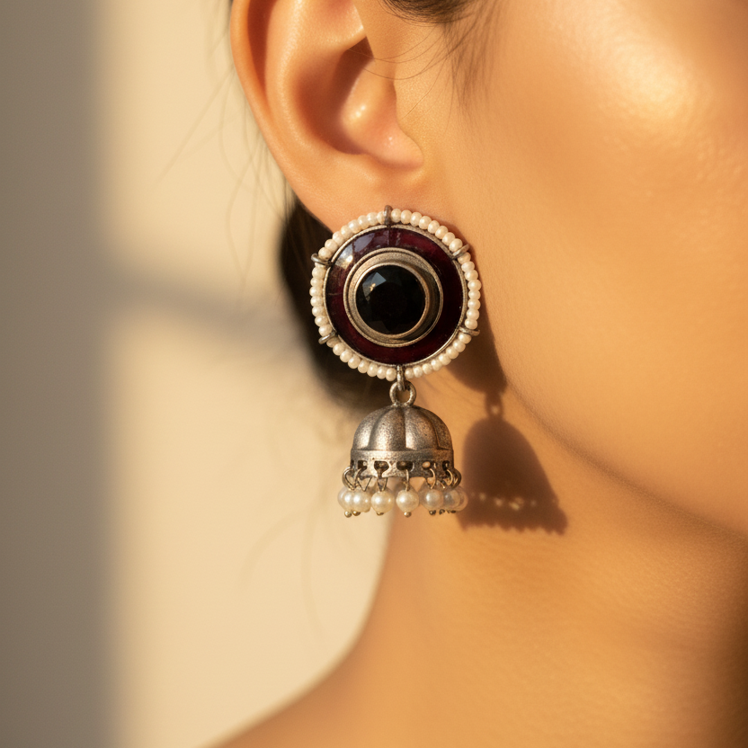 Silver Tone Jhumki Earrings