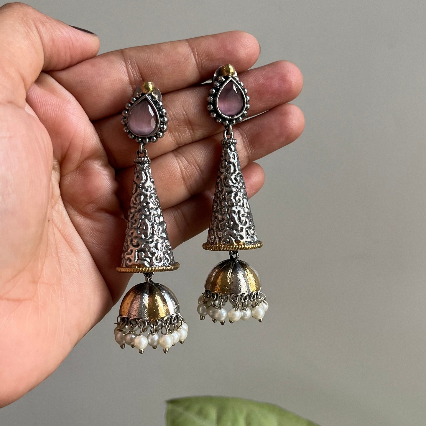 Dual Tone Drop Jhumki Earrings