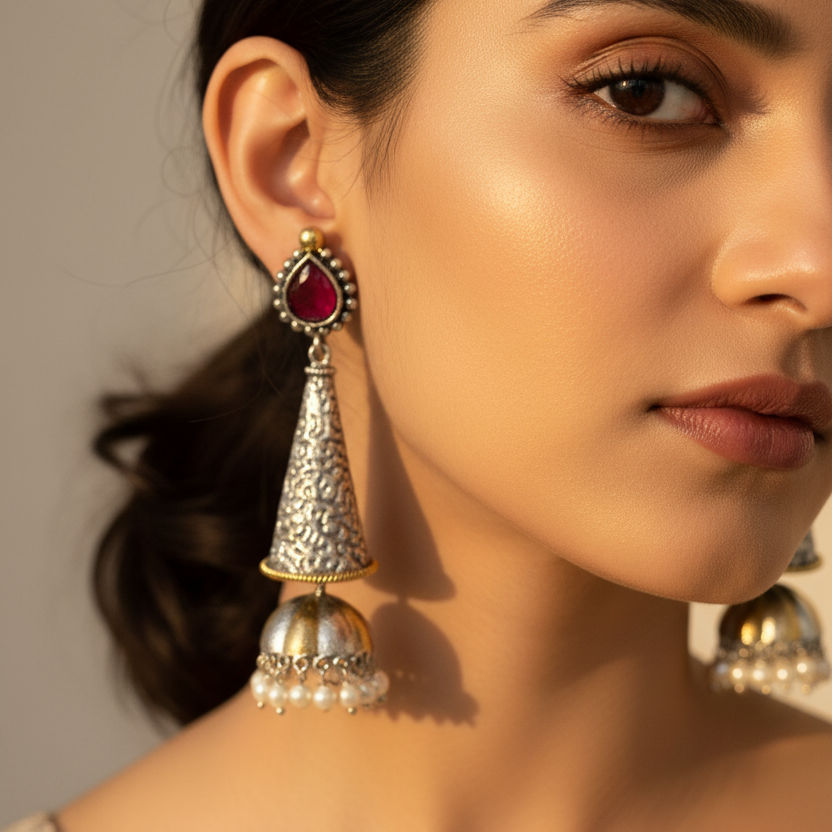Dual Tone Drop Jhumki Earrings