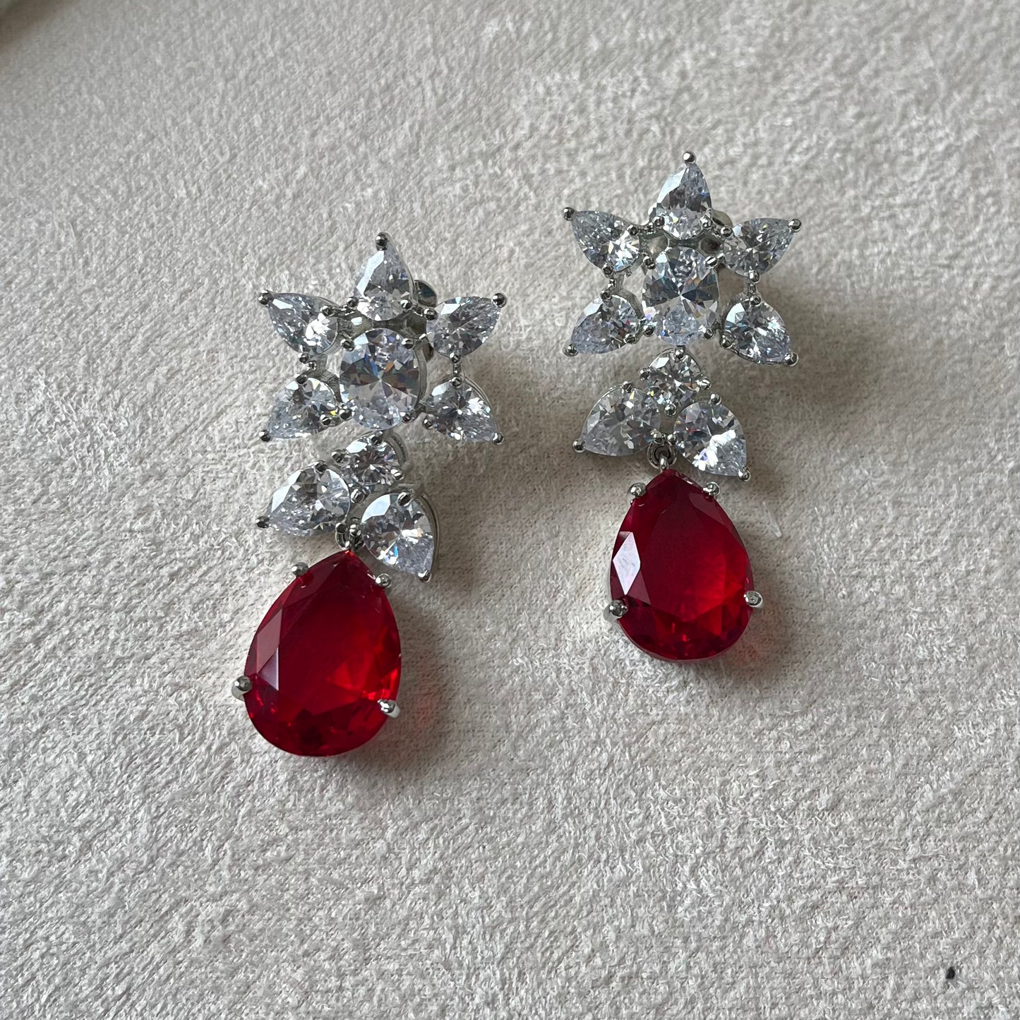 Red Rhodium Plated Earrings