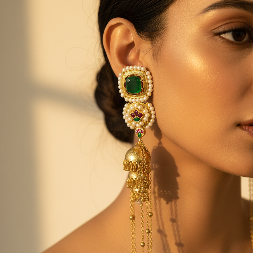 3 in 1 Kashmiri Jhumka Earrings