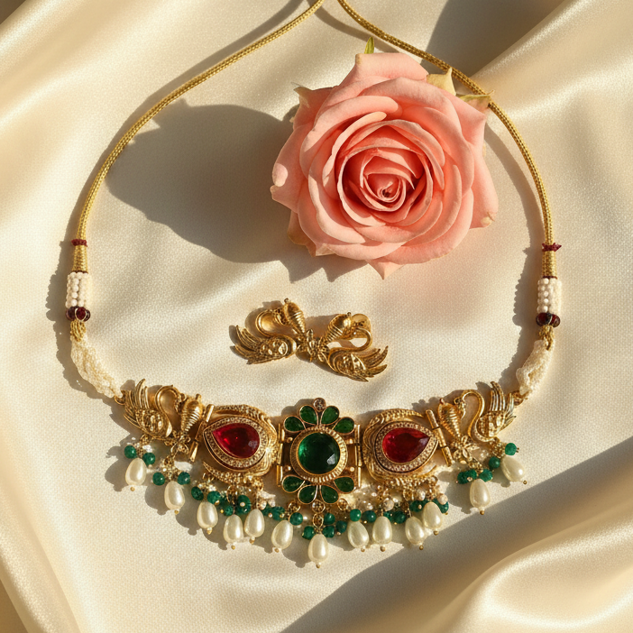 Stone Pearl Necklace Set