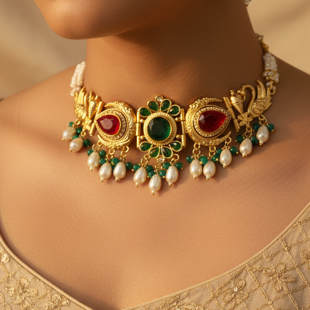 Stone Pearl Necklace Set