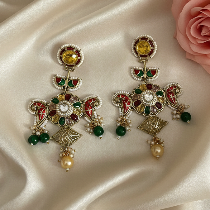 Multicolor Stone Statement Earrings