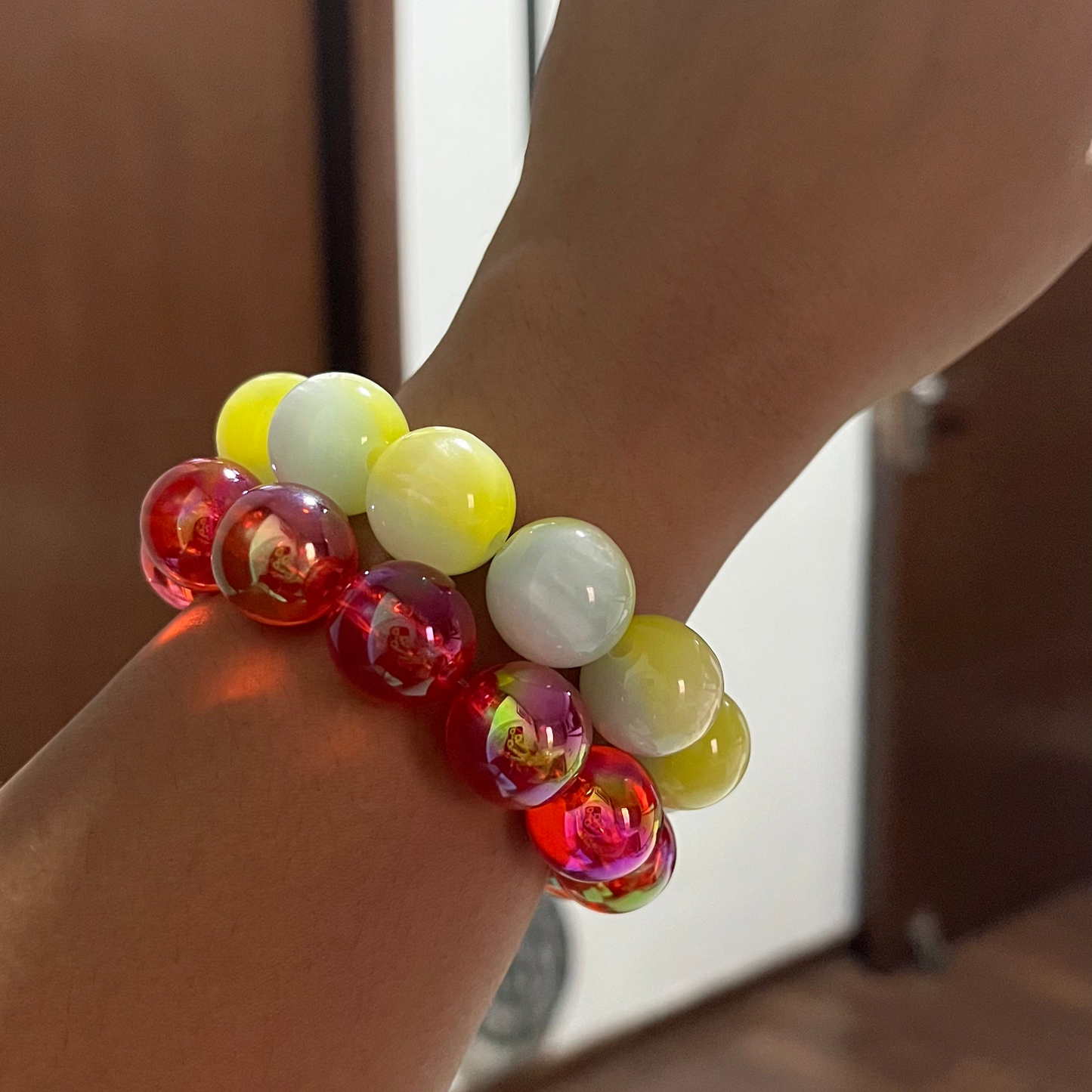 Pink Orange Beaded Bracelet