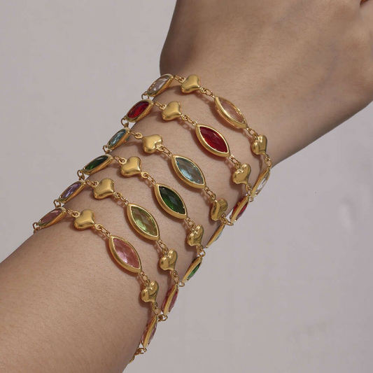 Green Marquise Cut Stone Heart Chain Bracelet