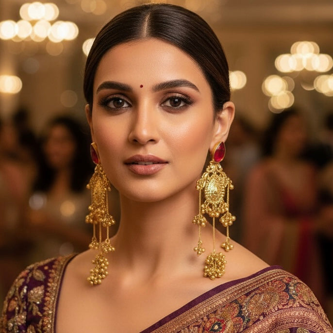 Golden Thappa Kashmiri Earrings