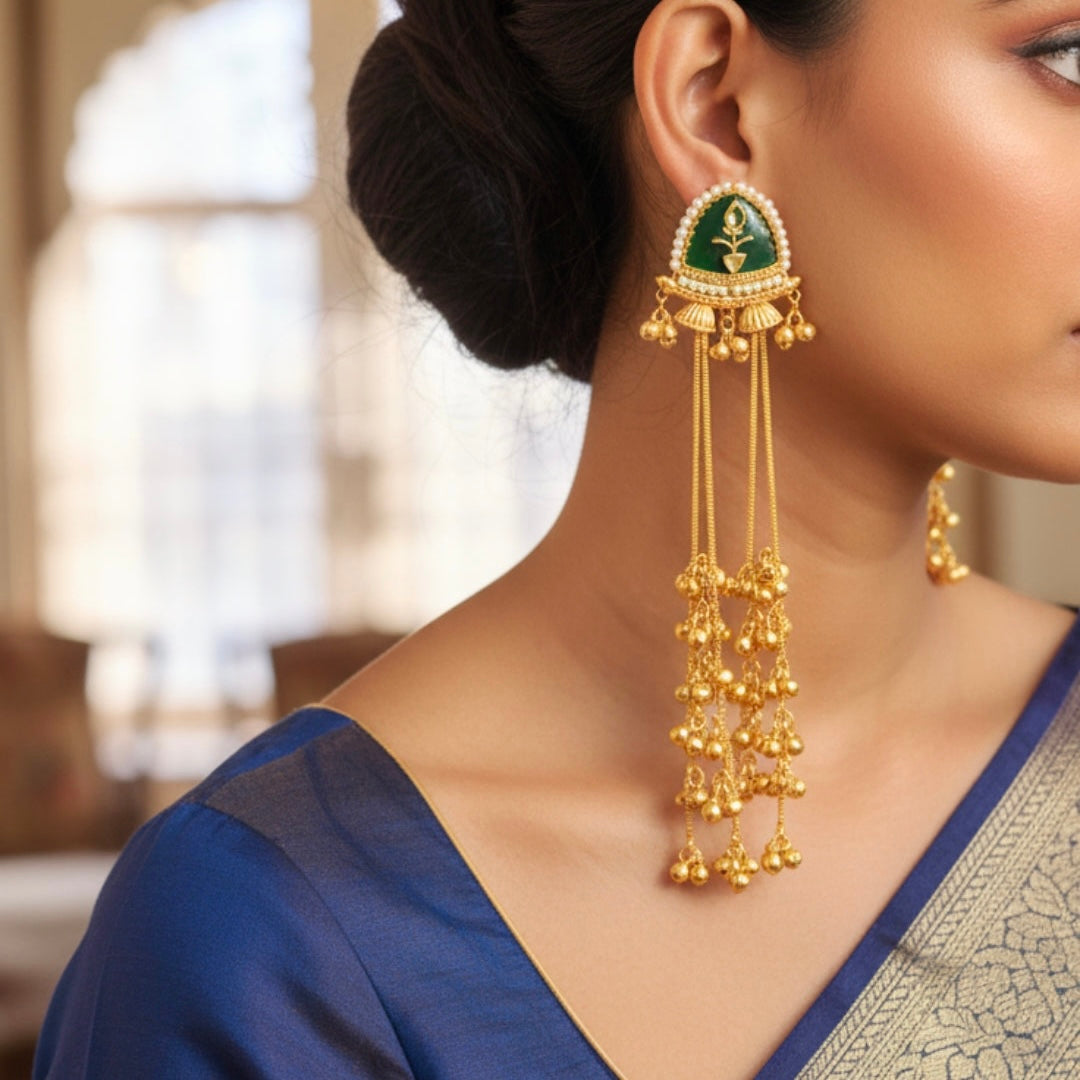 Green Ghungroo Kashmiri Earrings