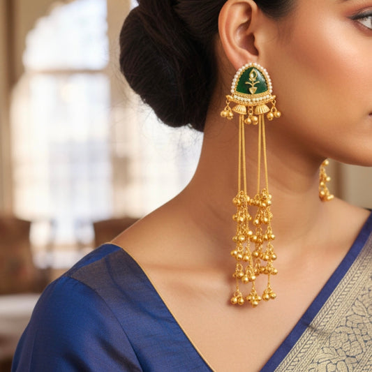 Green Ghungroo Kashmiri Earrings