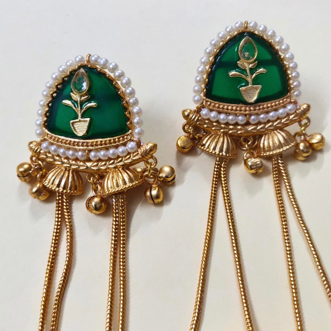 Green Ghungroo Kashmiri Earrings