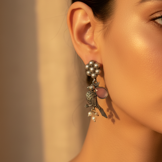 Bird Silver Oxidised Earrings