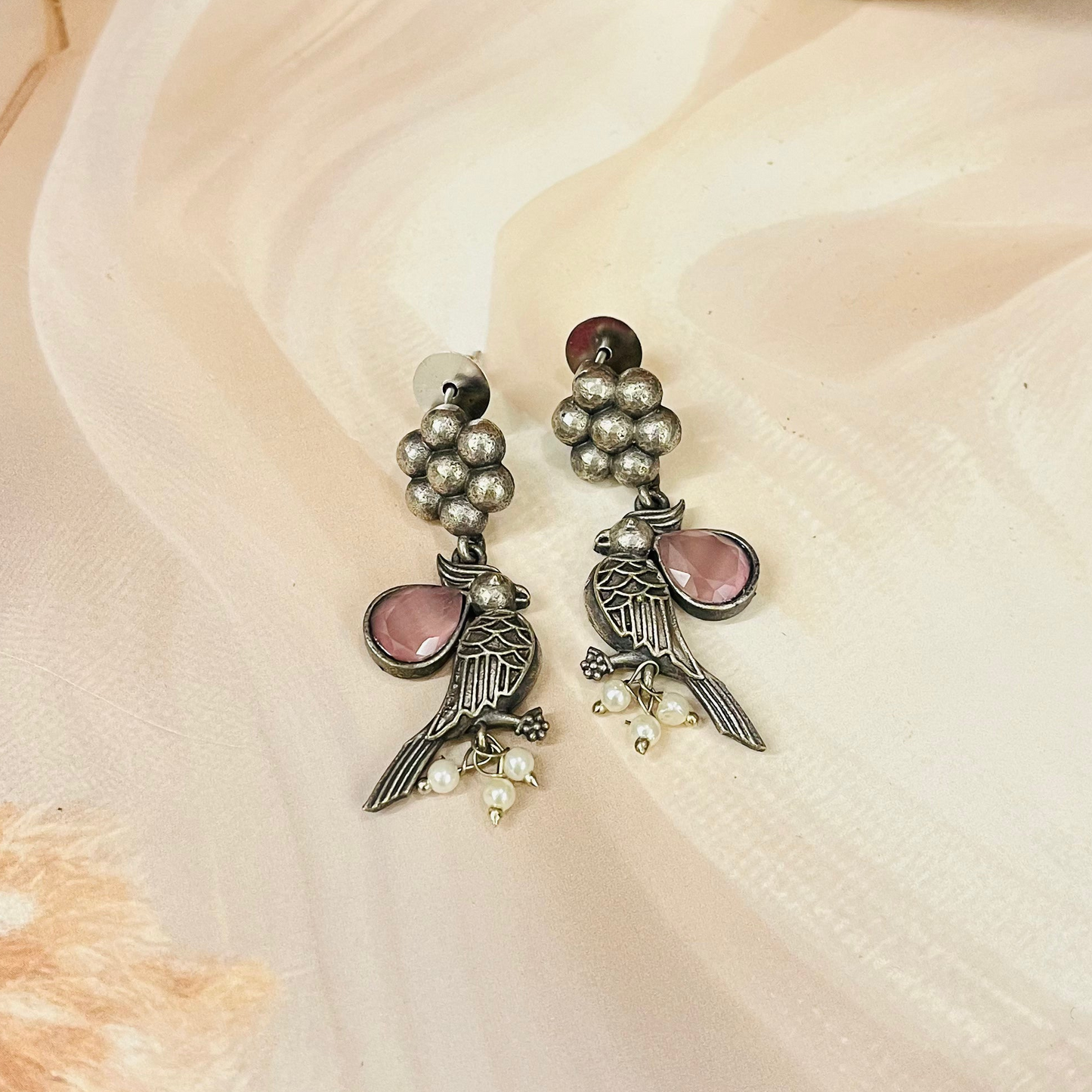 Bird Silver Oxidised Earrings