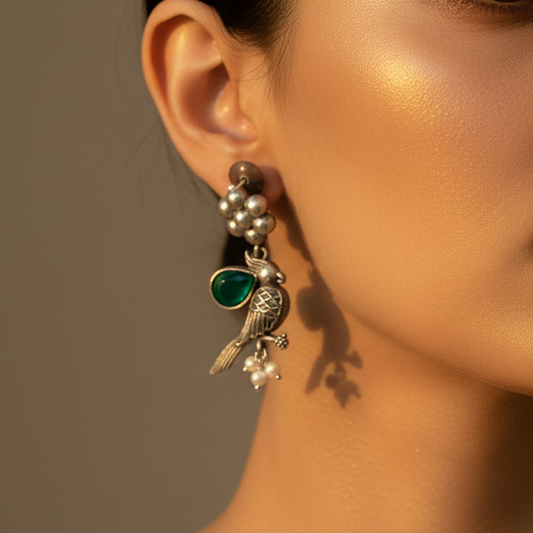 Bird Silver Oxidised Earrings