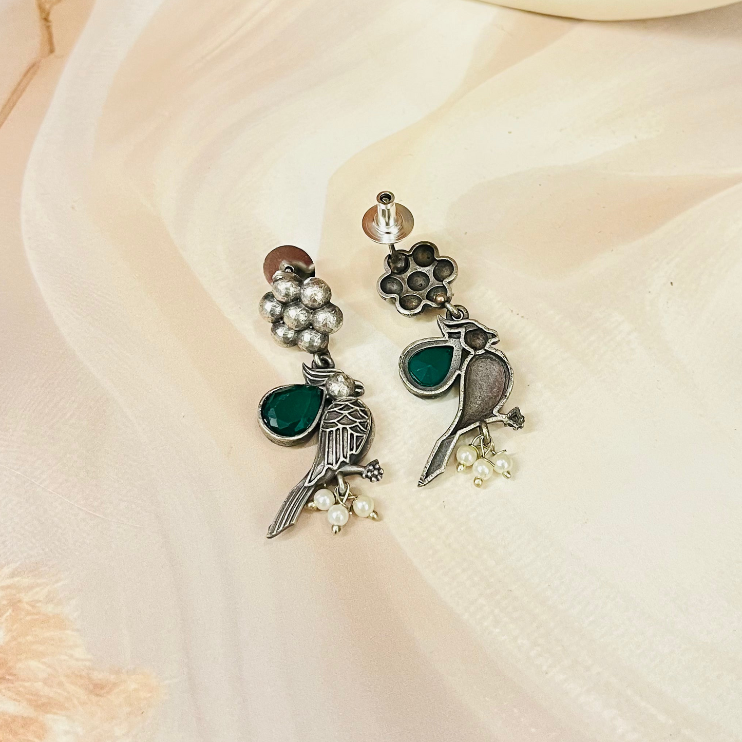 Bird Silver Oxidised Earrings