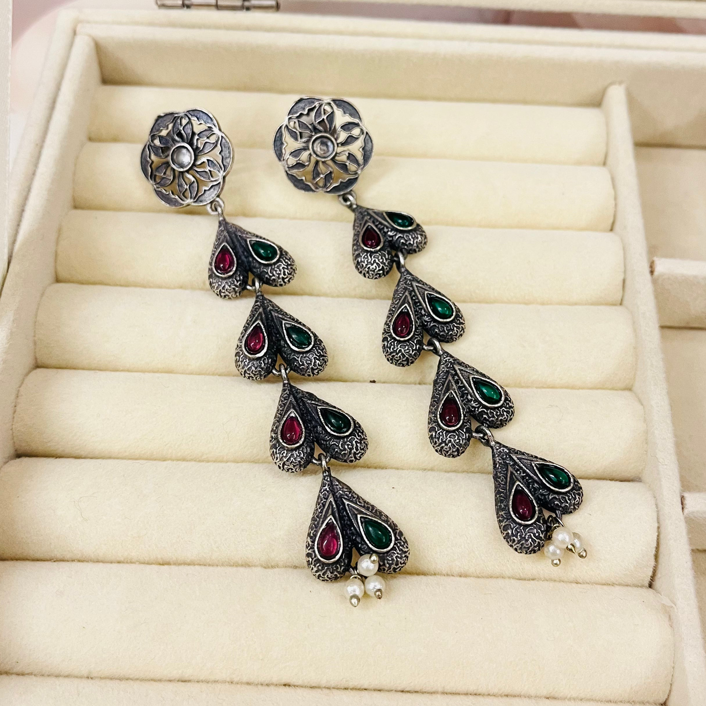 Silver Oxidised Drop Earrings