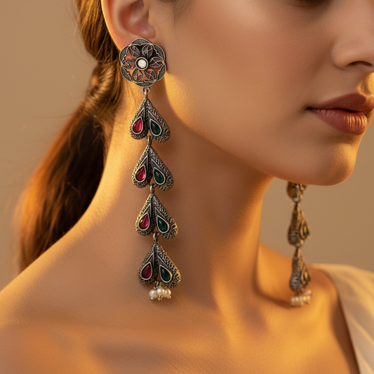 Silver Oxidised Drop Earrings