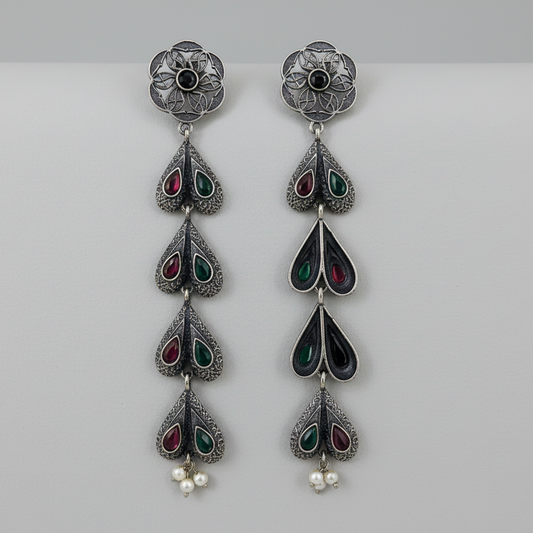Silver Oxidised Drop Earrings