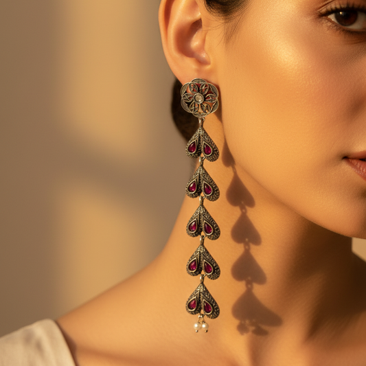 Silver Oxidised Drop Earrings