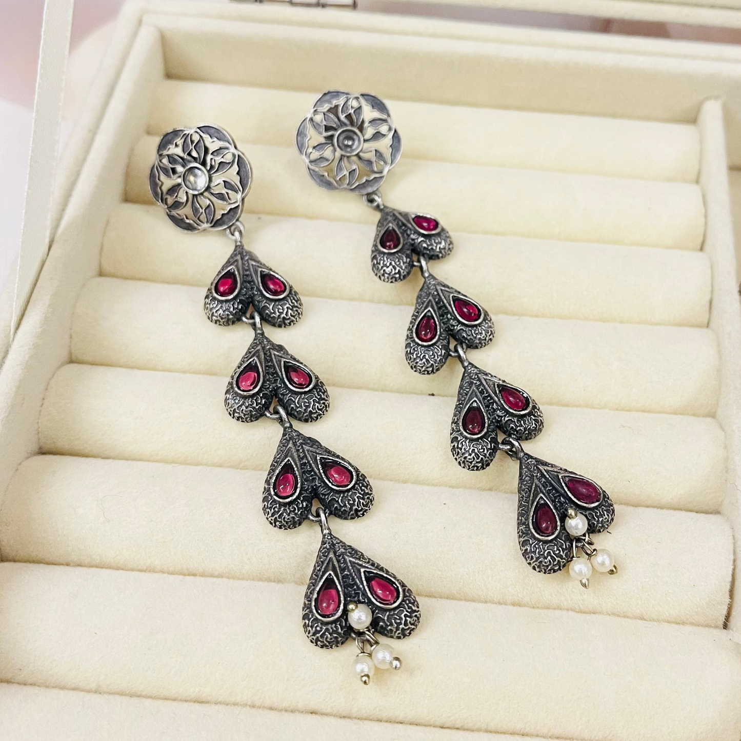 Silver Oxidised Drop Earrings