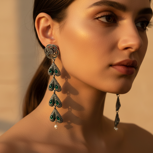 Silver Oxidised Drop Earrings
