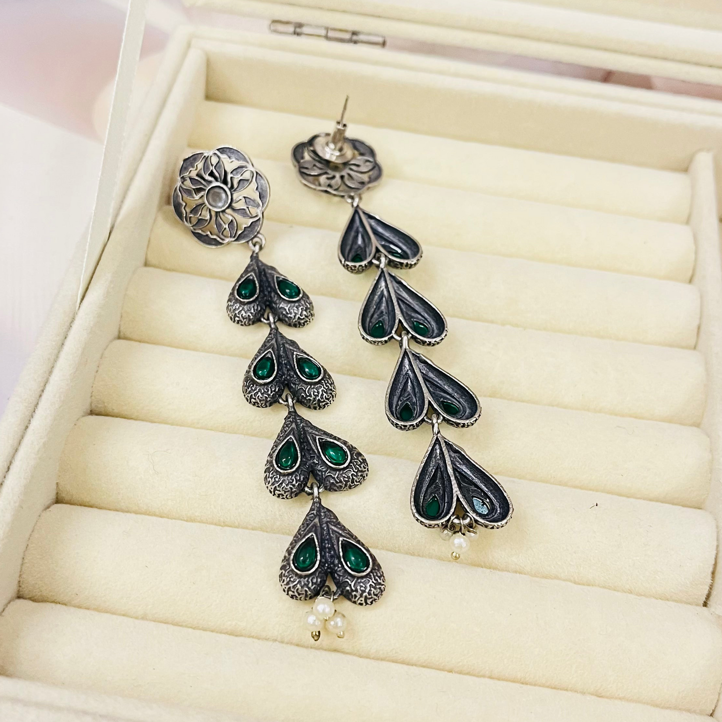 Silver Oxidised Drop Earrings